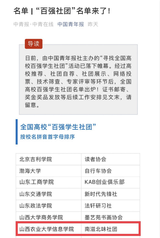 我校南滋北味社喜获“全国高校百强学生社团”