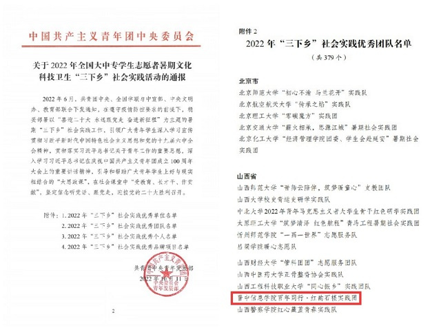 我校荣获团中央2022年全国“三下乡”社会实践优秀团队