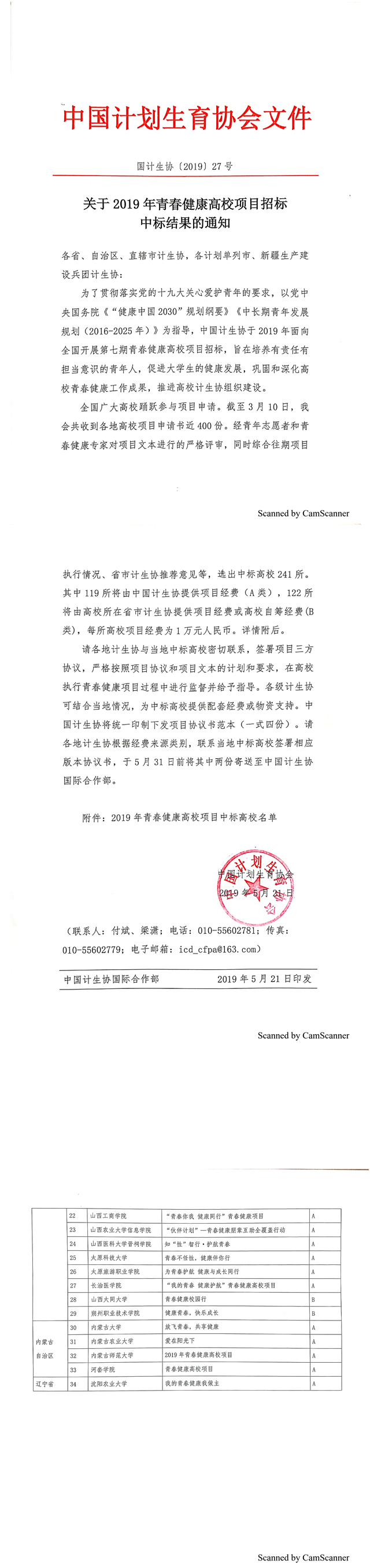 我校连续五年中标中国计生协青春健康高校项目