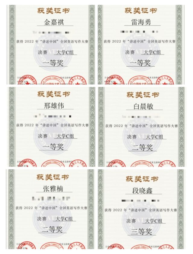 喜报!我校学子在2022年“讲述中国”全国英语写作大赛勇创佳绩
